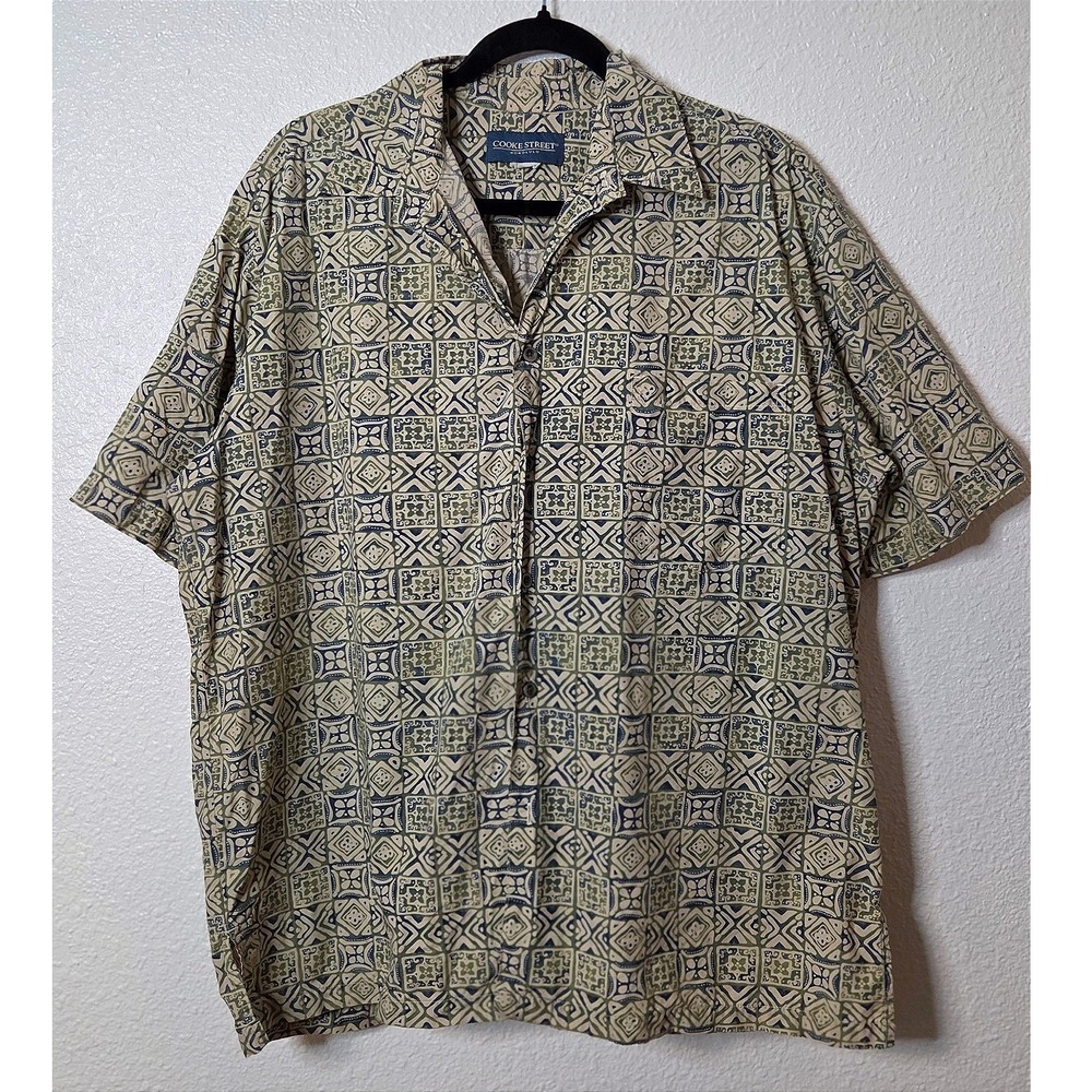 Cooke Street Honolulu Hawaiian Shirt Tile Print‎ Blue Green Coastal Resort